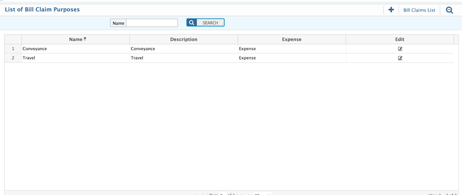 Bill Claim Purpose List